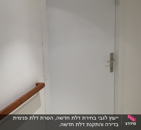 דלת לבנה עם ידית מתכת כסופה